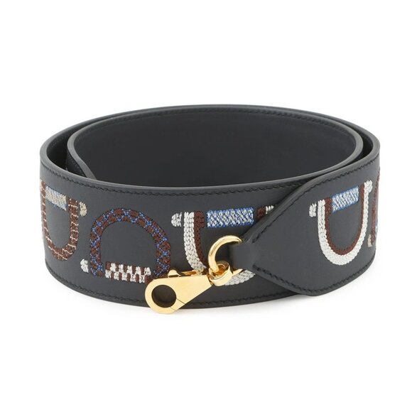 HERMES Bandouliere Size 2"/33.5" Swift Leather/Canvas Blue Indigo/Blue Saphir - Picture 1 of 11